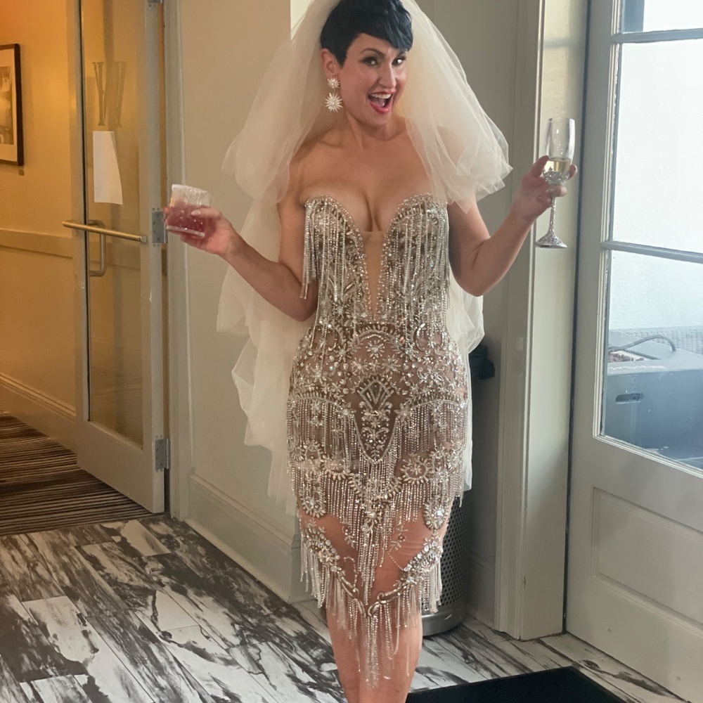 Albina Dyla crystal Fringe Midi Dress and veil - Picture 2 of 5